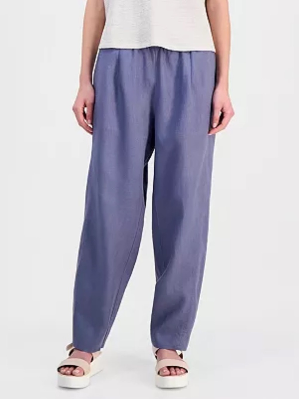 Eileen Fisher Organic Linen Pleated Lantern Pants Womens M Flint Relaxed Ankle